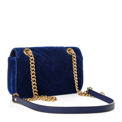 Gucci Velvet Matelasse Mini GG Marmont Shoulder Bag Cobalt Blue 3 of 12