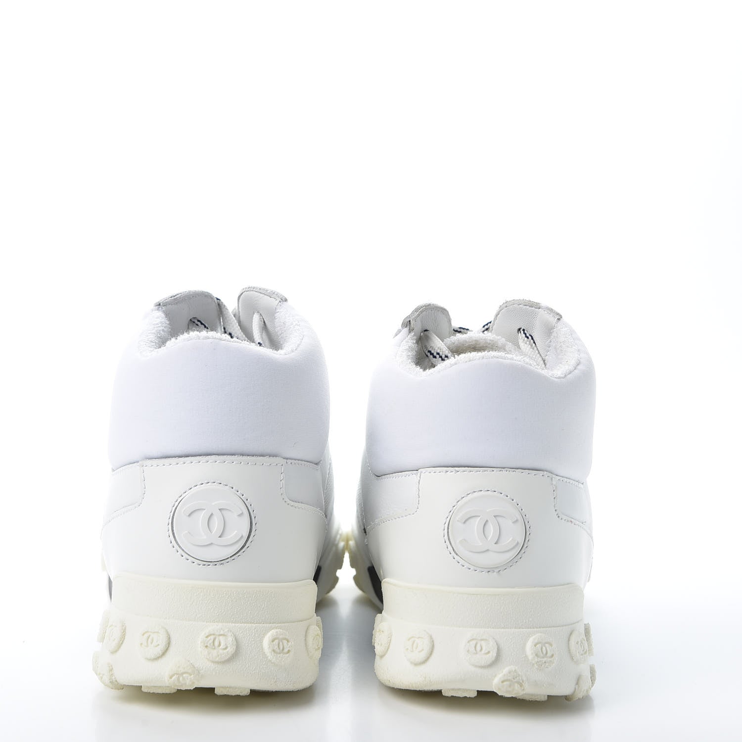 Chanel Calfskin Mesh Lycra Womens Logo High Top Sneakers 38 White 6 of 10