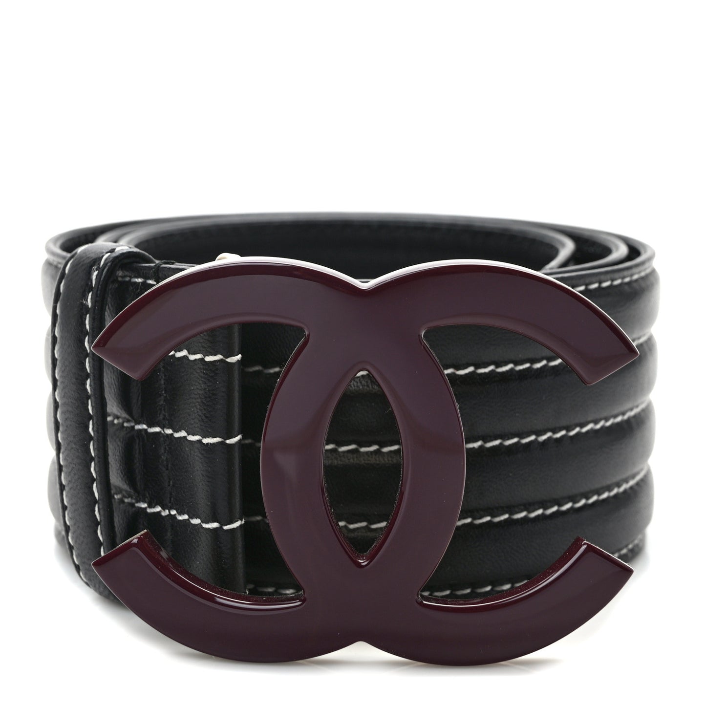Calfskin Stitched CC Belt 105 42 Red Black