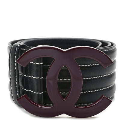 Chanel Calfskin Stitched CC Belt 105 42 Red Black 1 of 6