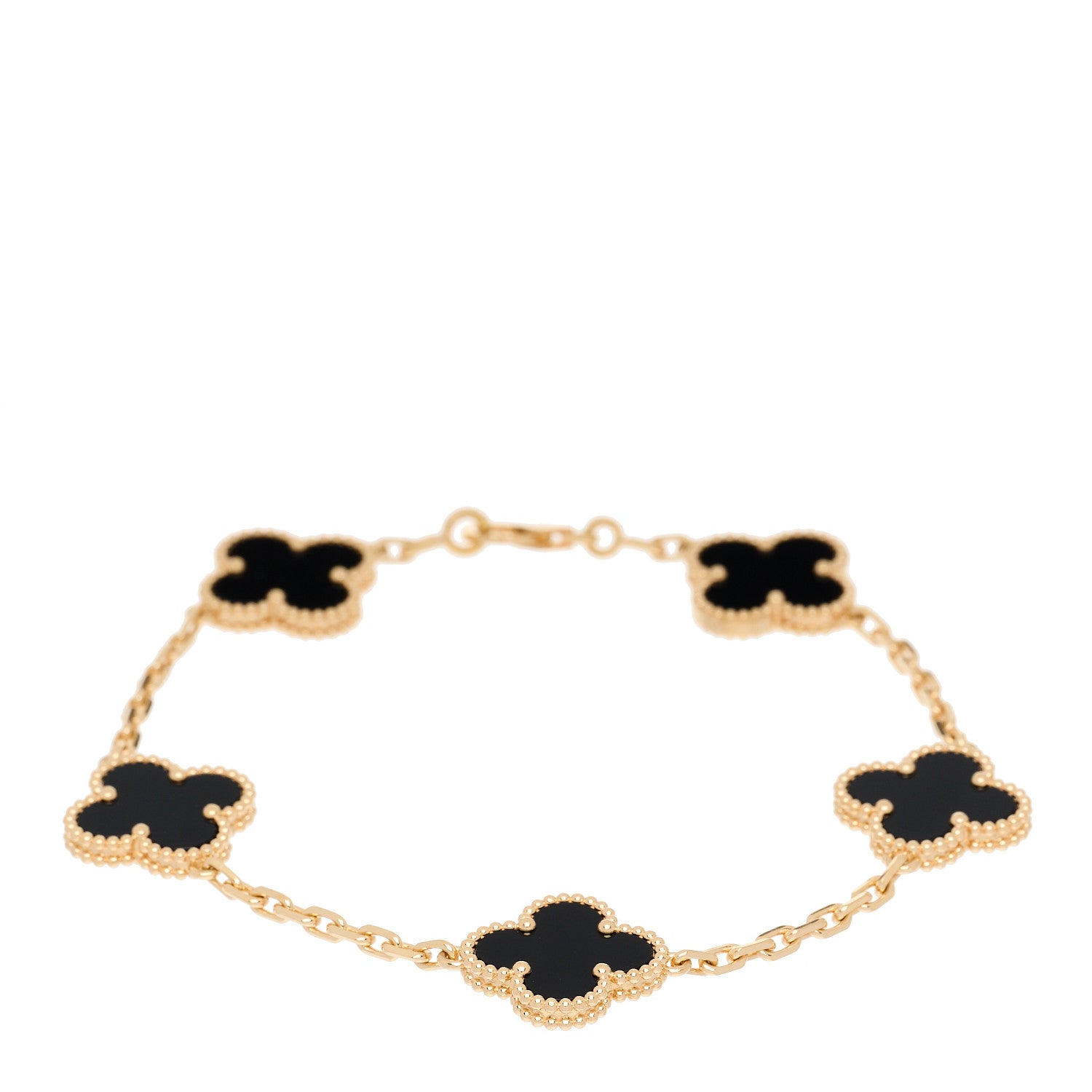 Van Cleef & Arpels 18K Yellow Gold Black Onyx 5 Motifs Vintage Alhambra Bracelet 1 of 6