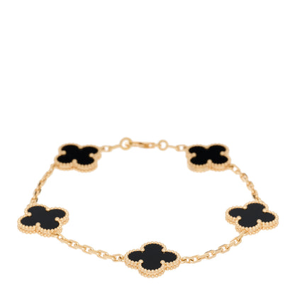 Van Cleef & Arpels 18K Yellow Gold Black Onyx 5 Motifs Vintage Alhambra Bracelet 1 of 6