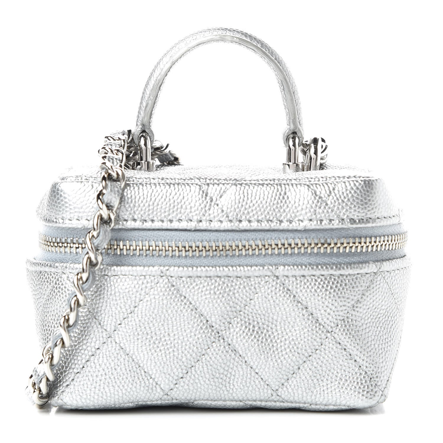 Chanel Metallic Caviar Quilted Mini Top Handle Vanity With Chain Silver 1 of 11
