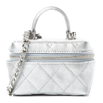 Chanel Metallic Caviar Quilted Mini Top Handle Vanity With Chain Silver 1 of 11