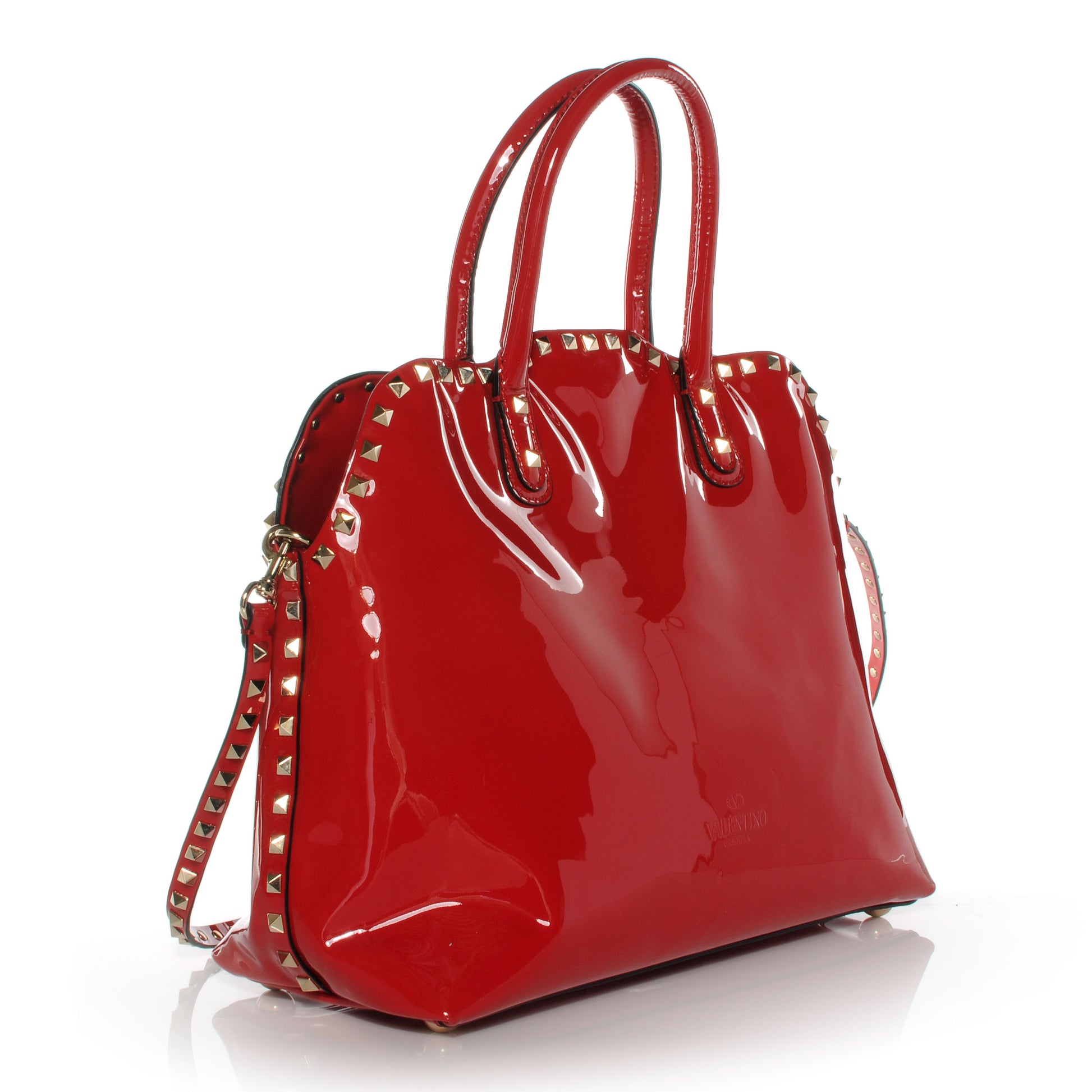 Valentino Garavani Patent Rockstud Dome Satchel Red 3 of 7