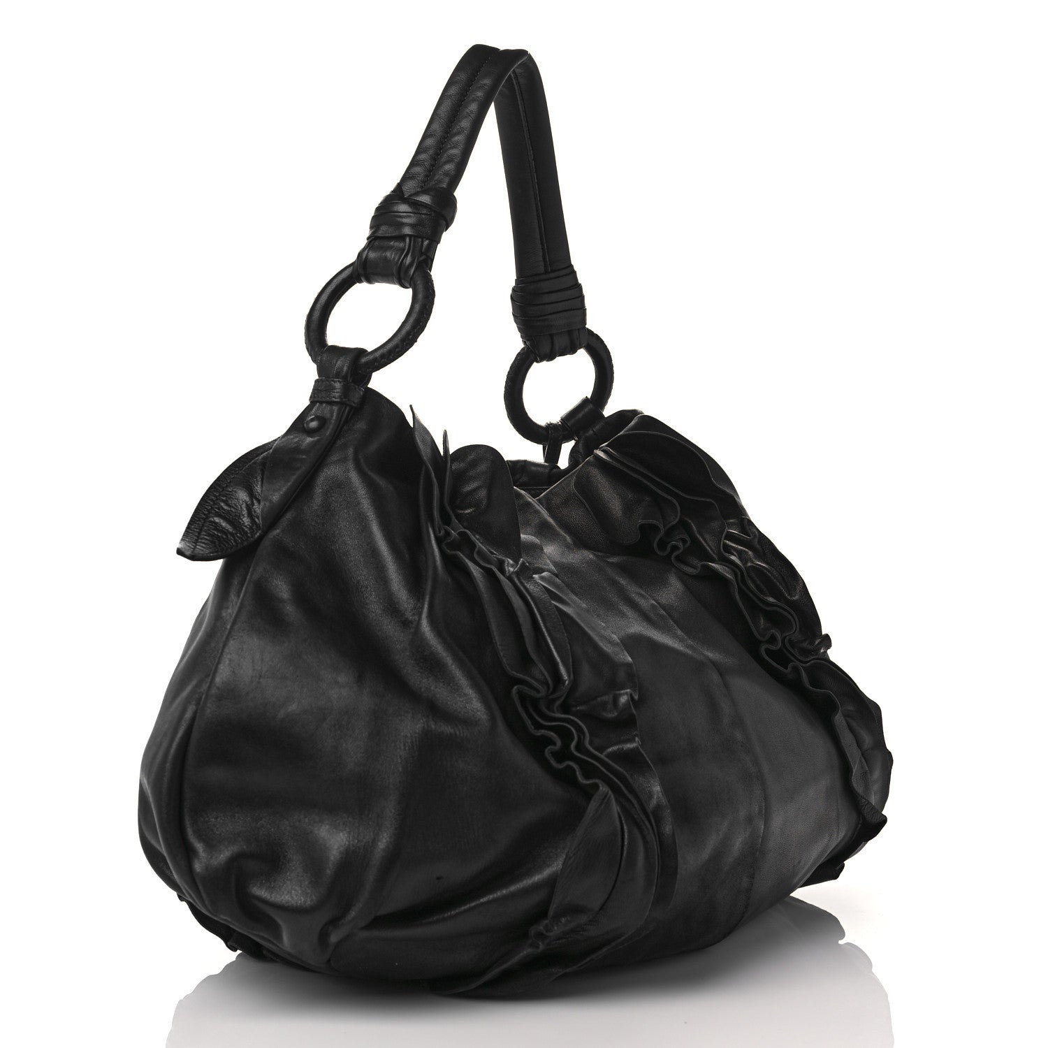 Prada Nappa Ruffle Hobo Black 2 of 10