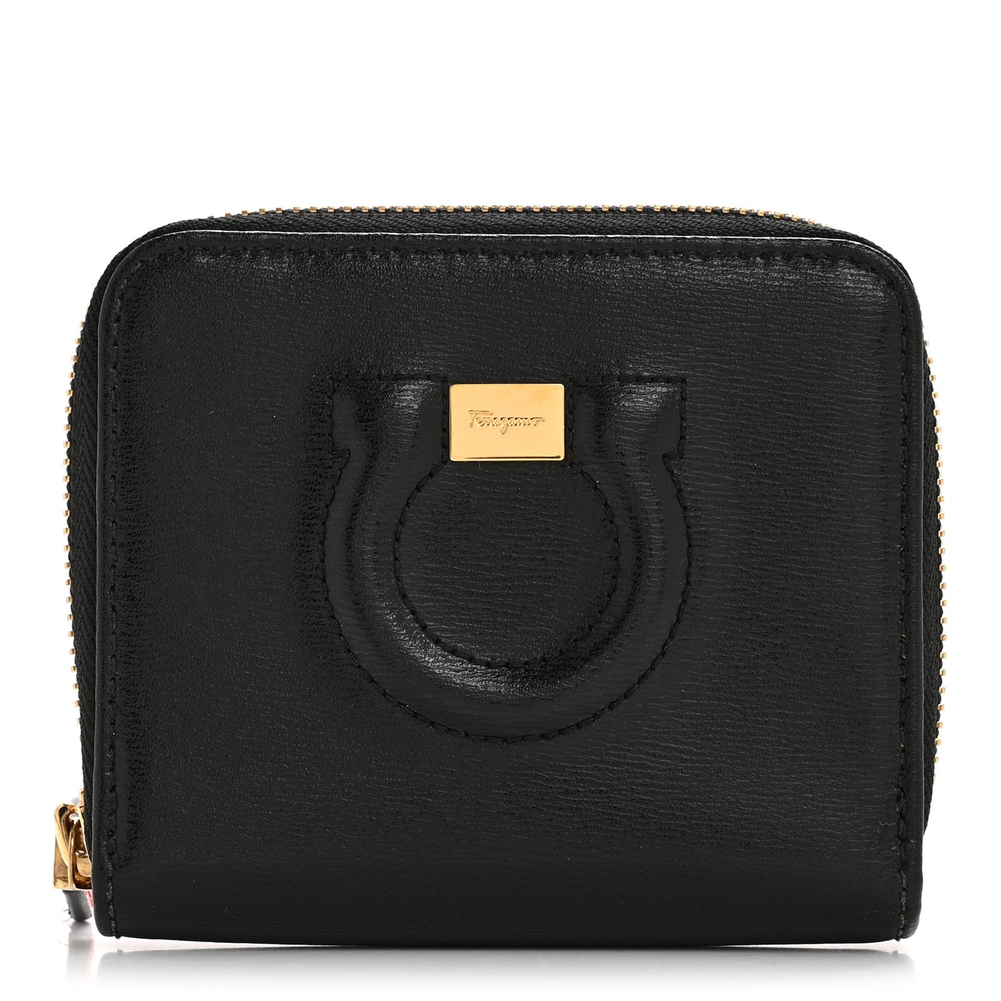 Printed Calfskin Gancini Zip Around Wallet Black