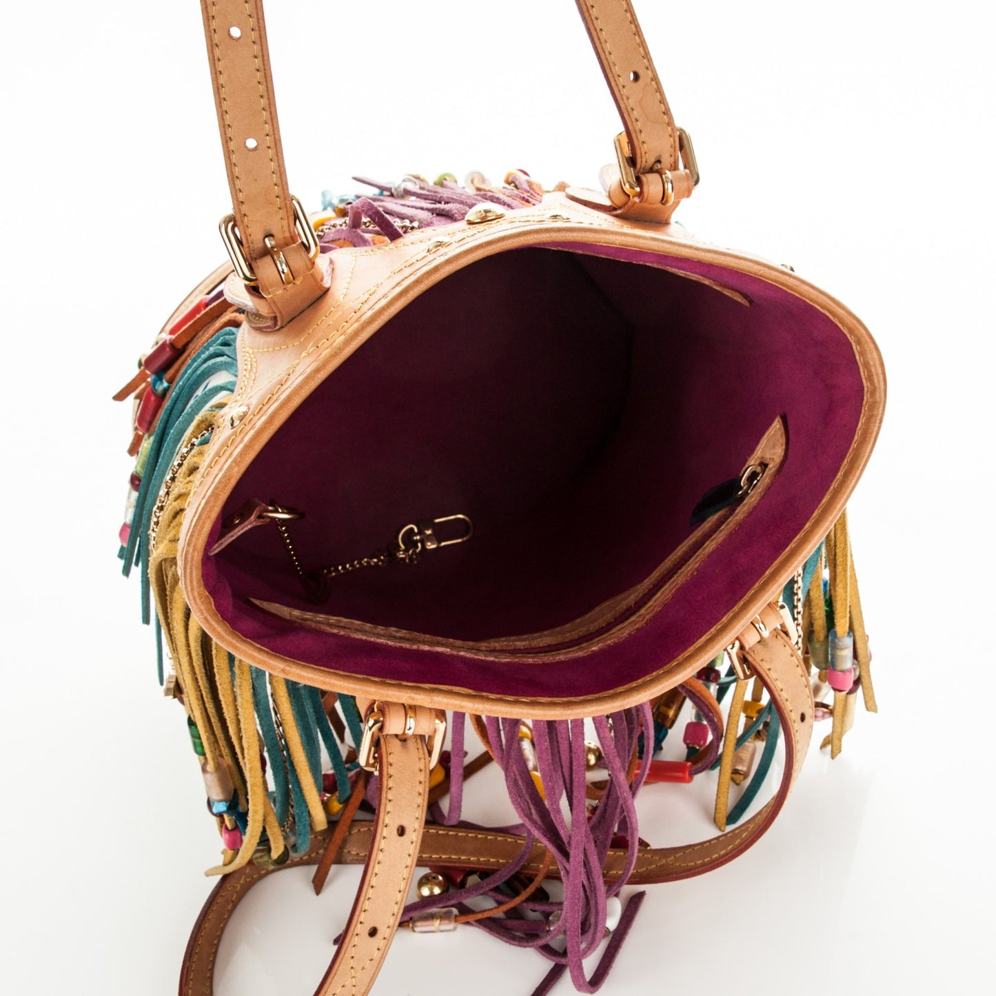 Monogram Multicolor Fringe Bucket White