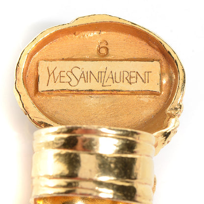 Saint Laurent Glass Cabochon Arty Ovale Ring 6 Gold Navy 3 of 3