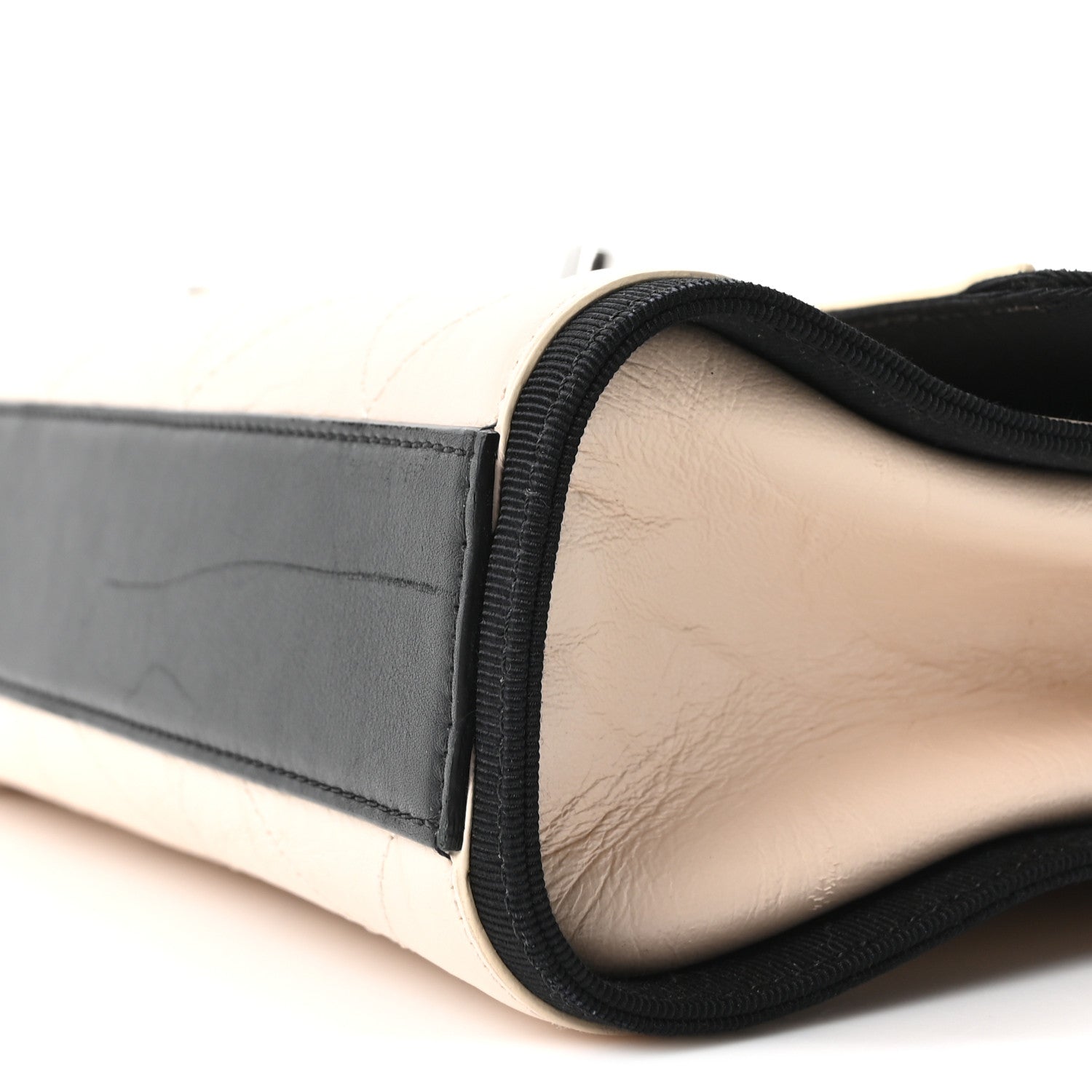Chanel Aged Calfskin Grosgrain Quilted Chain CC Flap Ivory Black
