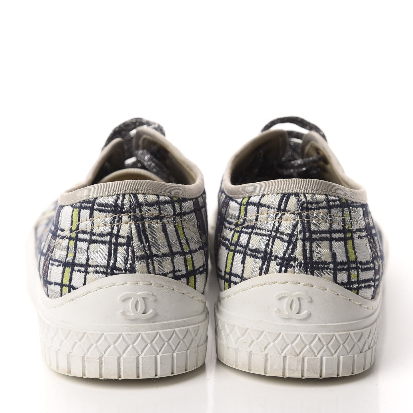 Metallic Tweed Low Top Sneakers 35 Ecru Black Yellow Gold