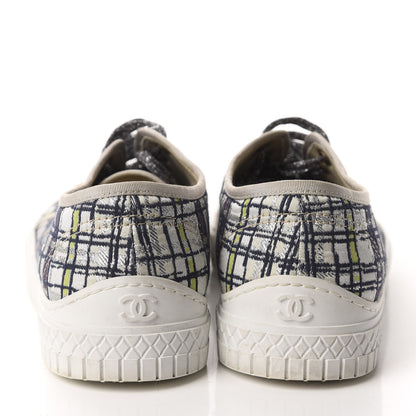 Chanel Metallic Tweed Low Top Sneakers 35 Ecru Black Yellow Gold 5 of 9