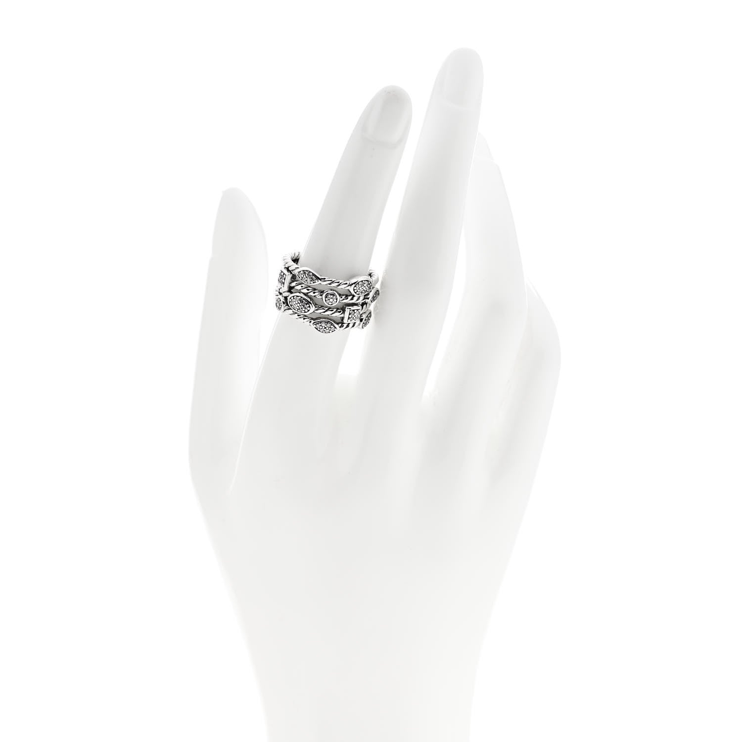 David Yurman Sterling Silver Diamond Confetti 4 Row Ring 54 6.75 2 of 4