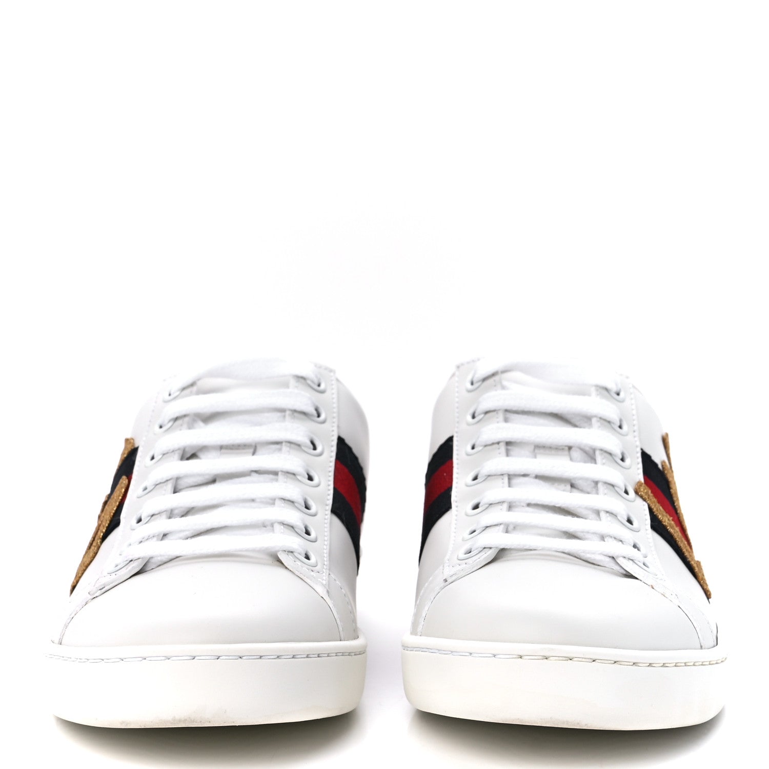 Gucci Calfskin Nappa Web LOVED Embroidered Womens Ace Sneakers 37 White Red Flame Notte 3 of 18