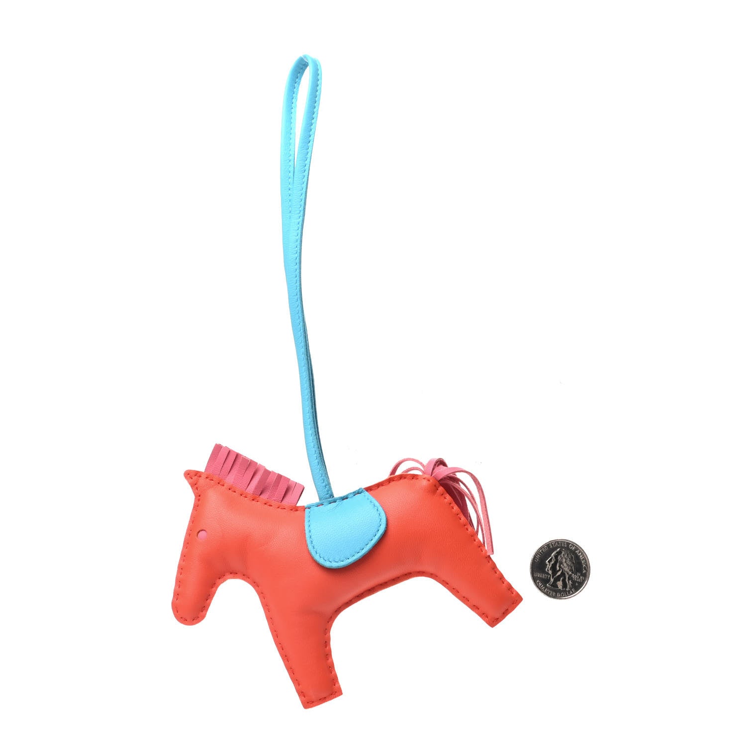 Hermes Milo Lambskin Grigri Rodeo Horse Bag Charm MM Orange Poppy Rose Azalee Bleu Azteque 2 of 3