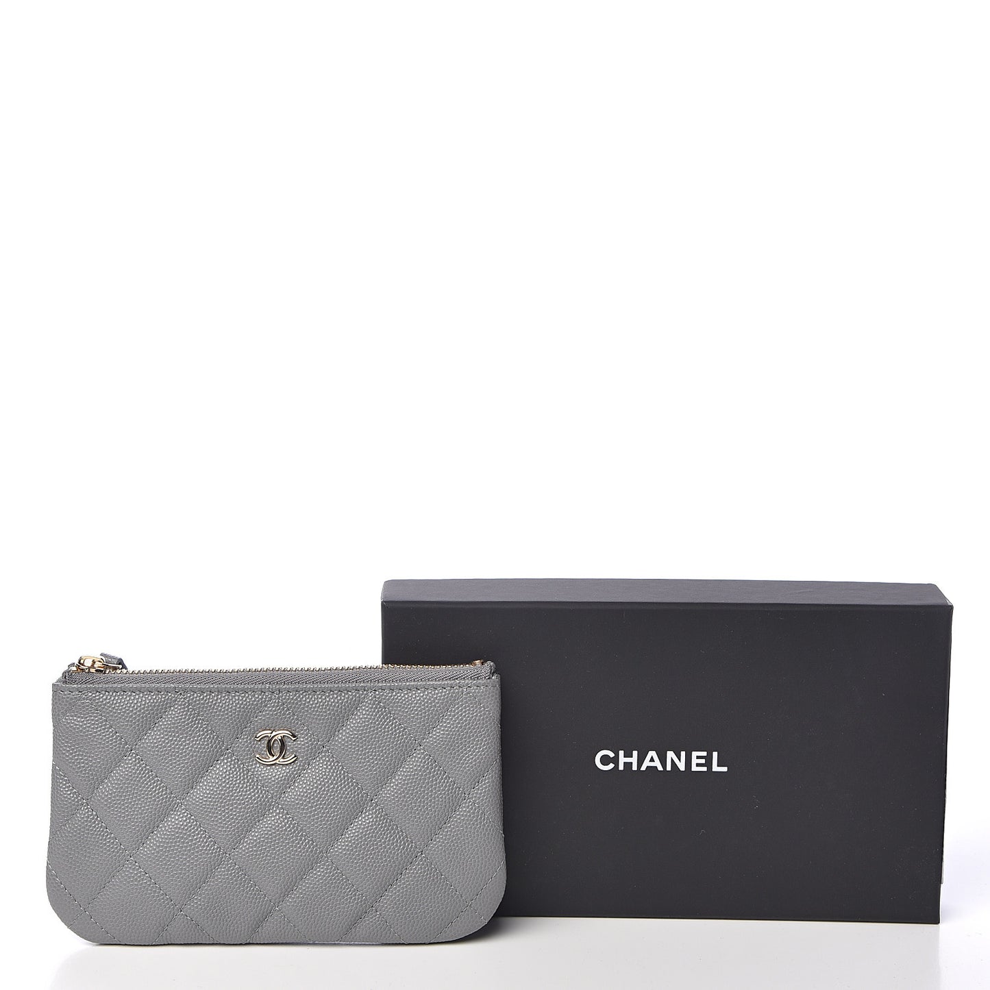 Caviar Quilted Small Cosmetic Case Grey
