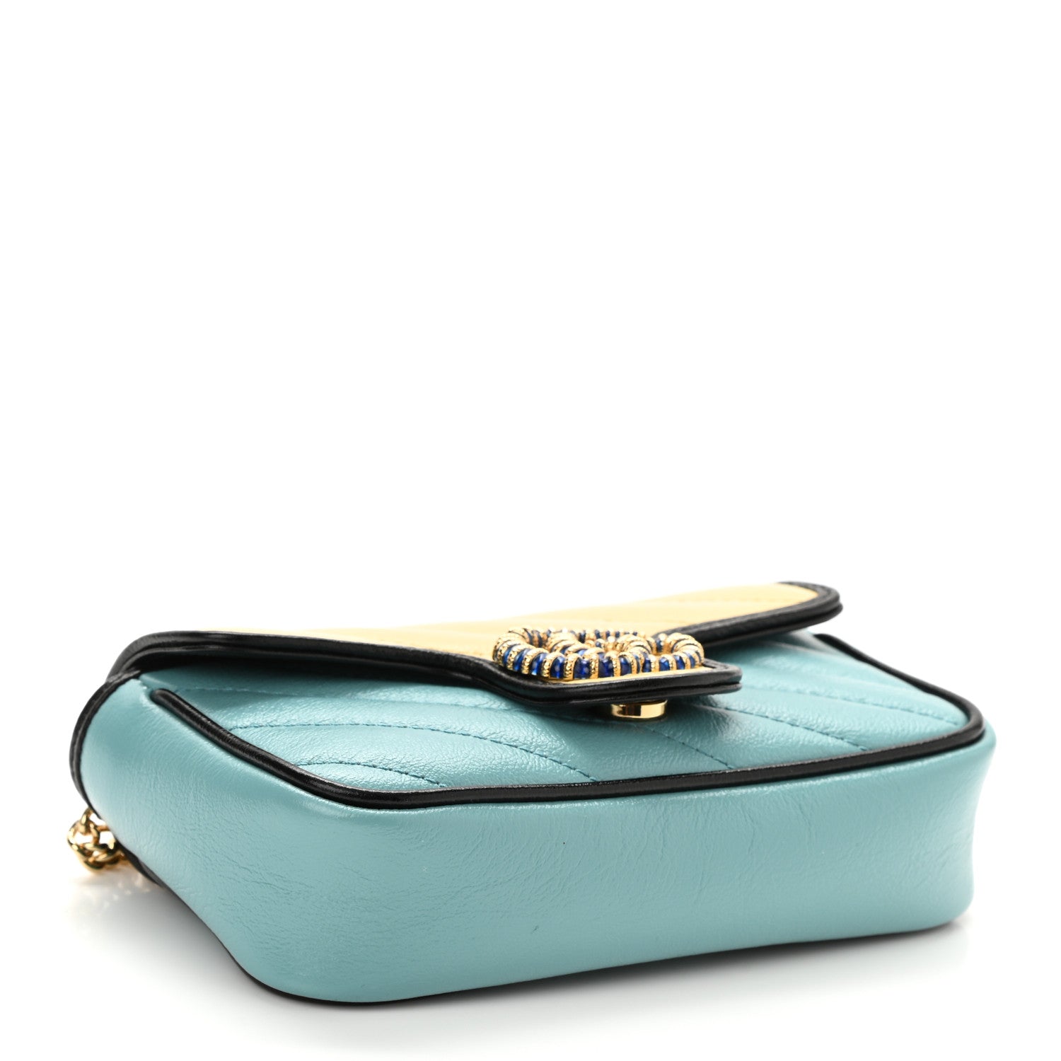Gucci Azalea Calfskin Enamel Matelasse Diagonal Super Mini Torchon GG Marmont Shoulder Bag Butter Dusty Azure Black Electric Blue 4 of 10