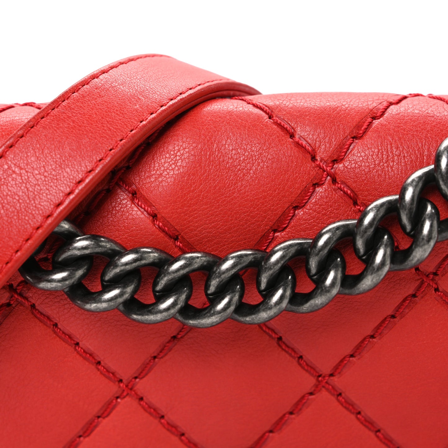 Calfskin Double Stitch Small Boy Flap Red