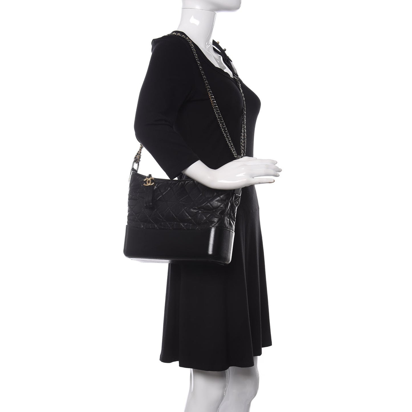 Aged Calfskin Quilted Medium Gabrielle Hobo Black