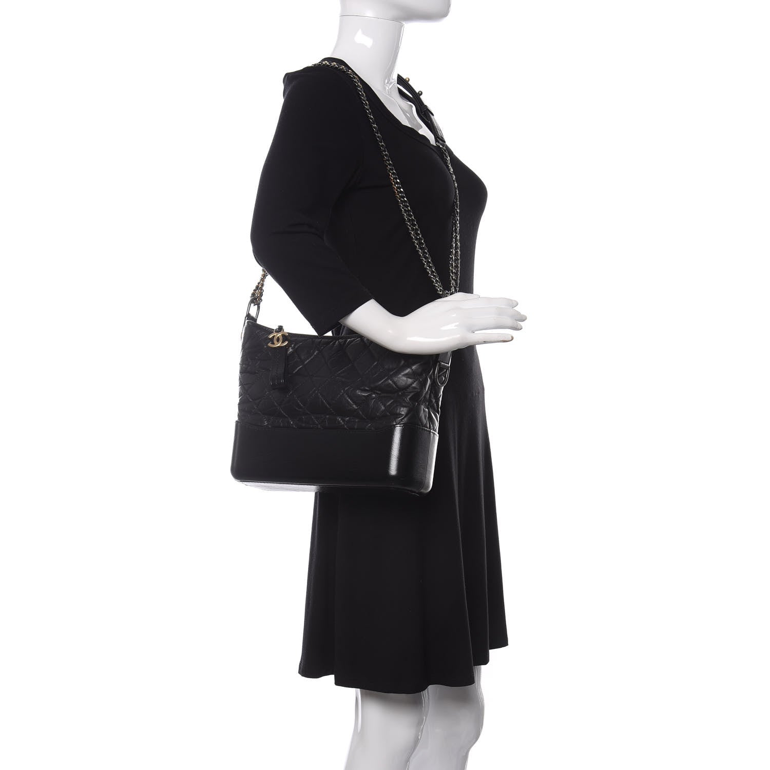 Chanel Aged Calfskin Quilted Medium Gabrielle Hobo Black 2 of 13