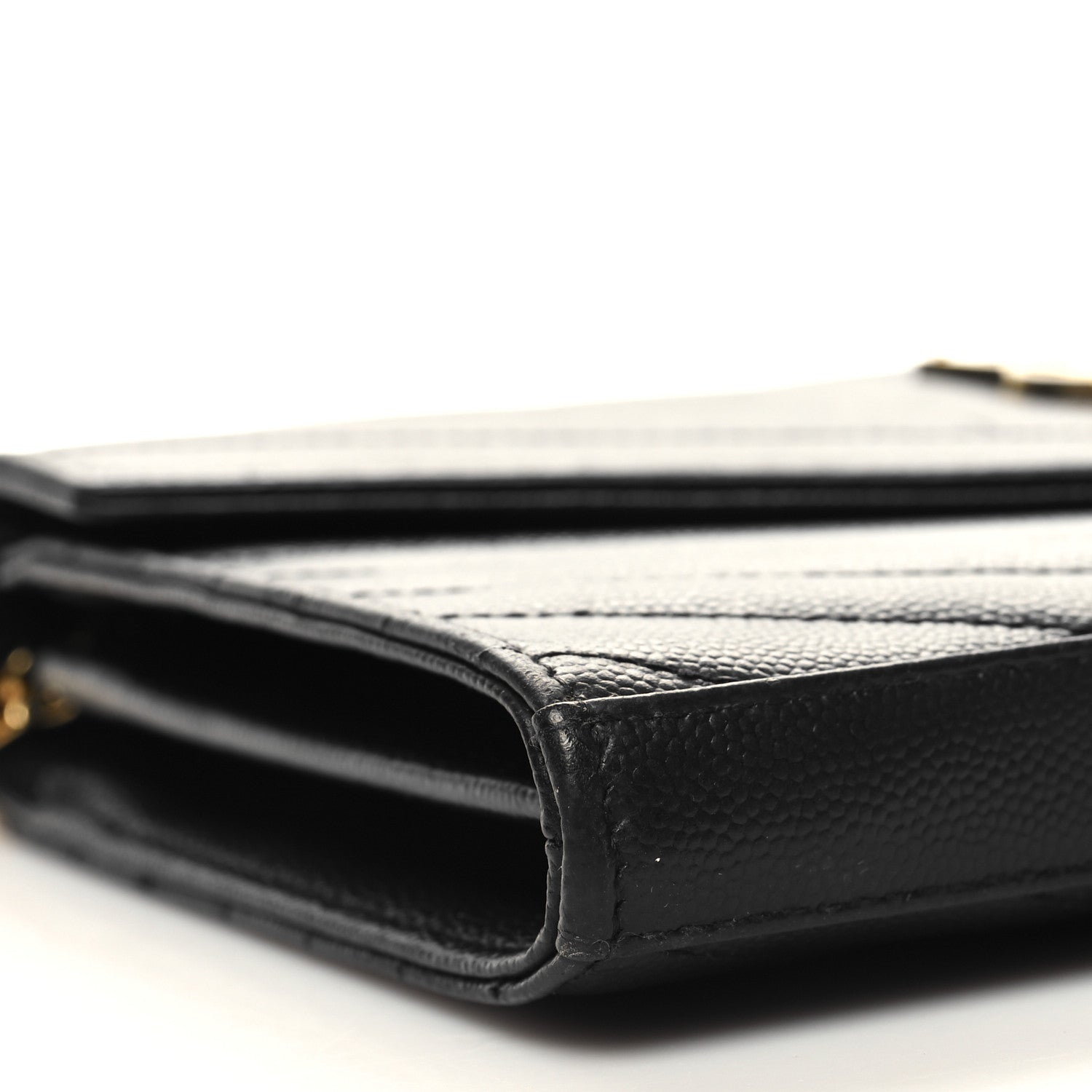 Saint Laurent Grain De Poudre Matelasse Chevron Monogram Chain Wallet Black 10 of 12