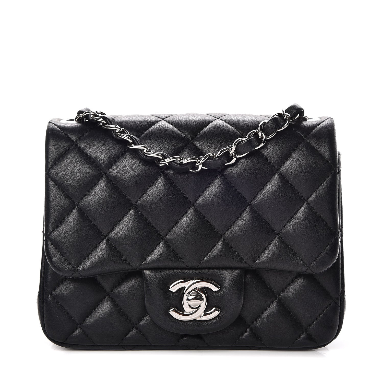 Lambskin Quilted Mini Square Flap Black