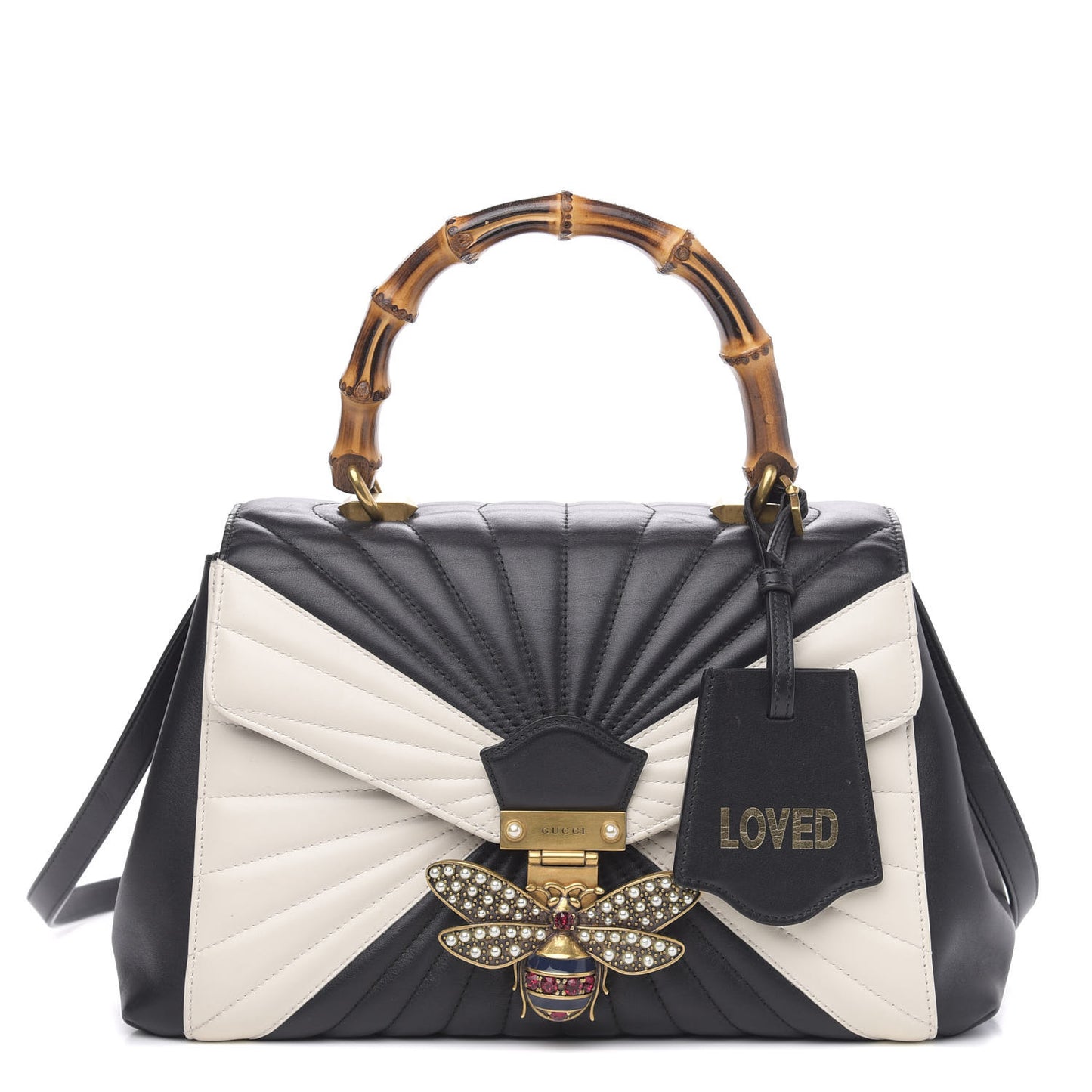 Calfskin Bamboo Trapuntata Queen Margaret Top Handle Bag Mystic White Black
