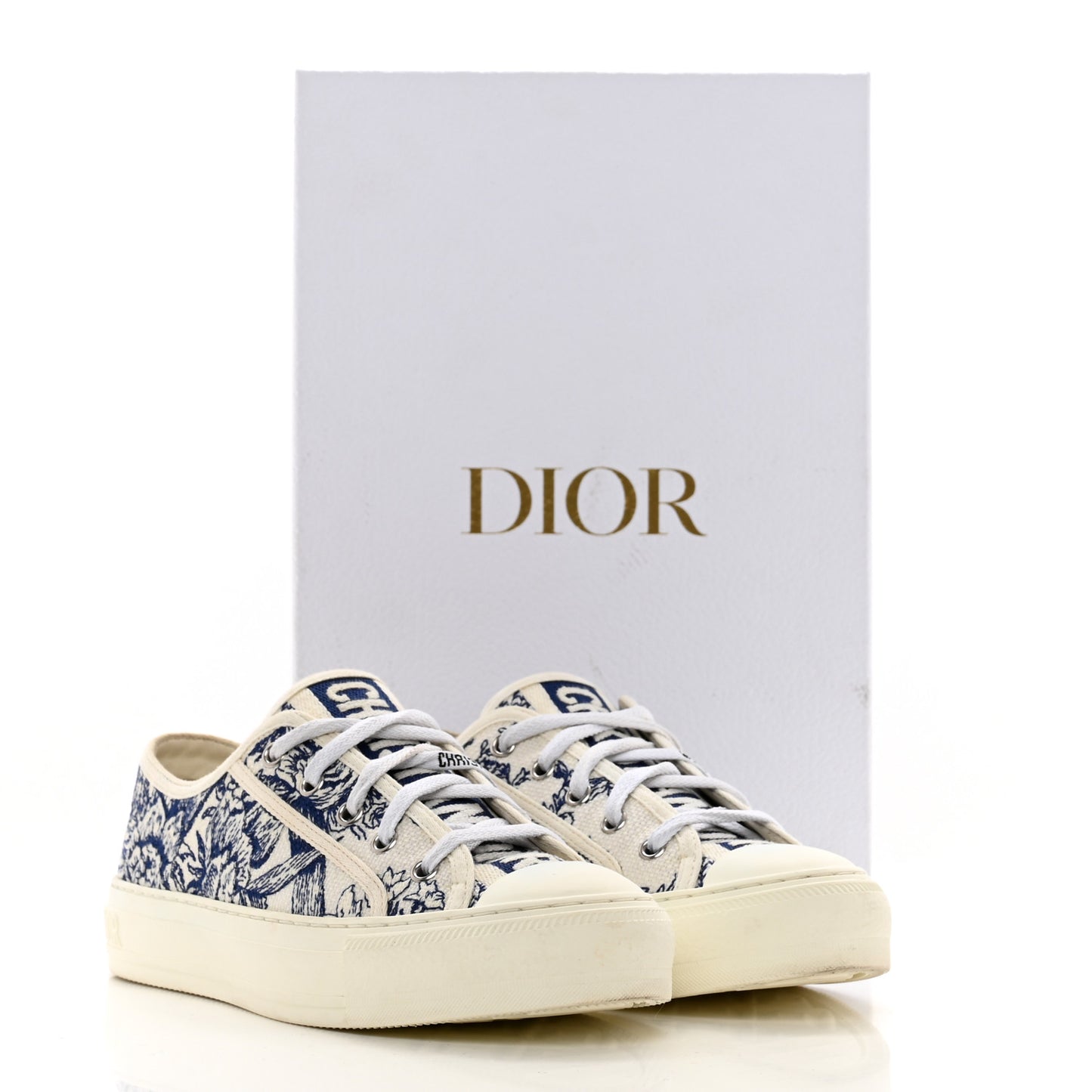 Canvas Toile De Jouy Embroidered Womens Walk Dior Low Top Sneakers 37 White Navy