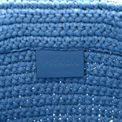 Prada Yarn Raffia Effect Crochet Small Logo Tote Celeste Blue 6 of 9