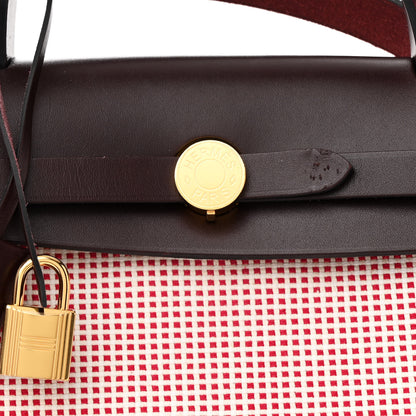Hermes Criss Viking Vache Hunter Herbag Zip Retourne 31 PM Ecru Brique Anemone Rouge Sellier 9 of 15