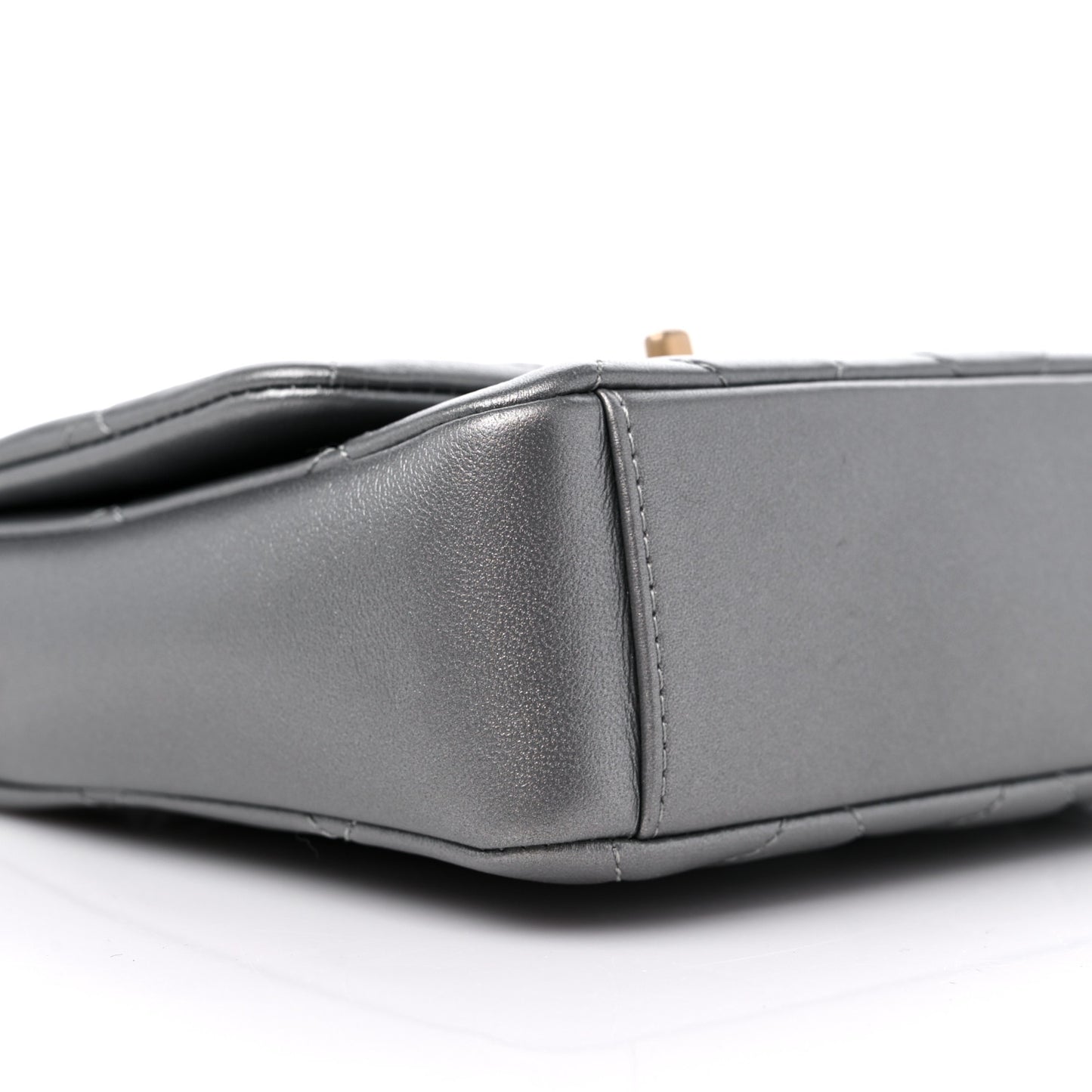 Metallic Lambskin Quilted Small Side Note Flap Grey
