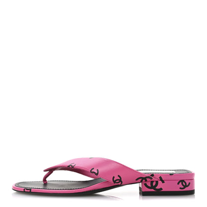 Chanel Lambskin Printed Coco Beach Thong Sandals 37.5 Dark Pink Black 1 of 9