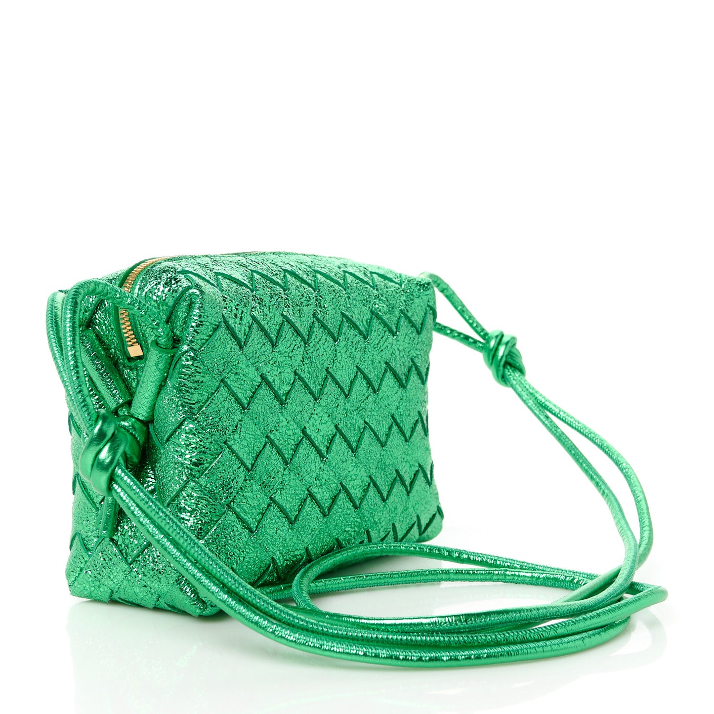 Metallic Calfskin Intrecciato Mini Loop Camera Bag Parakeet