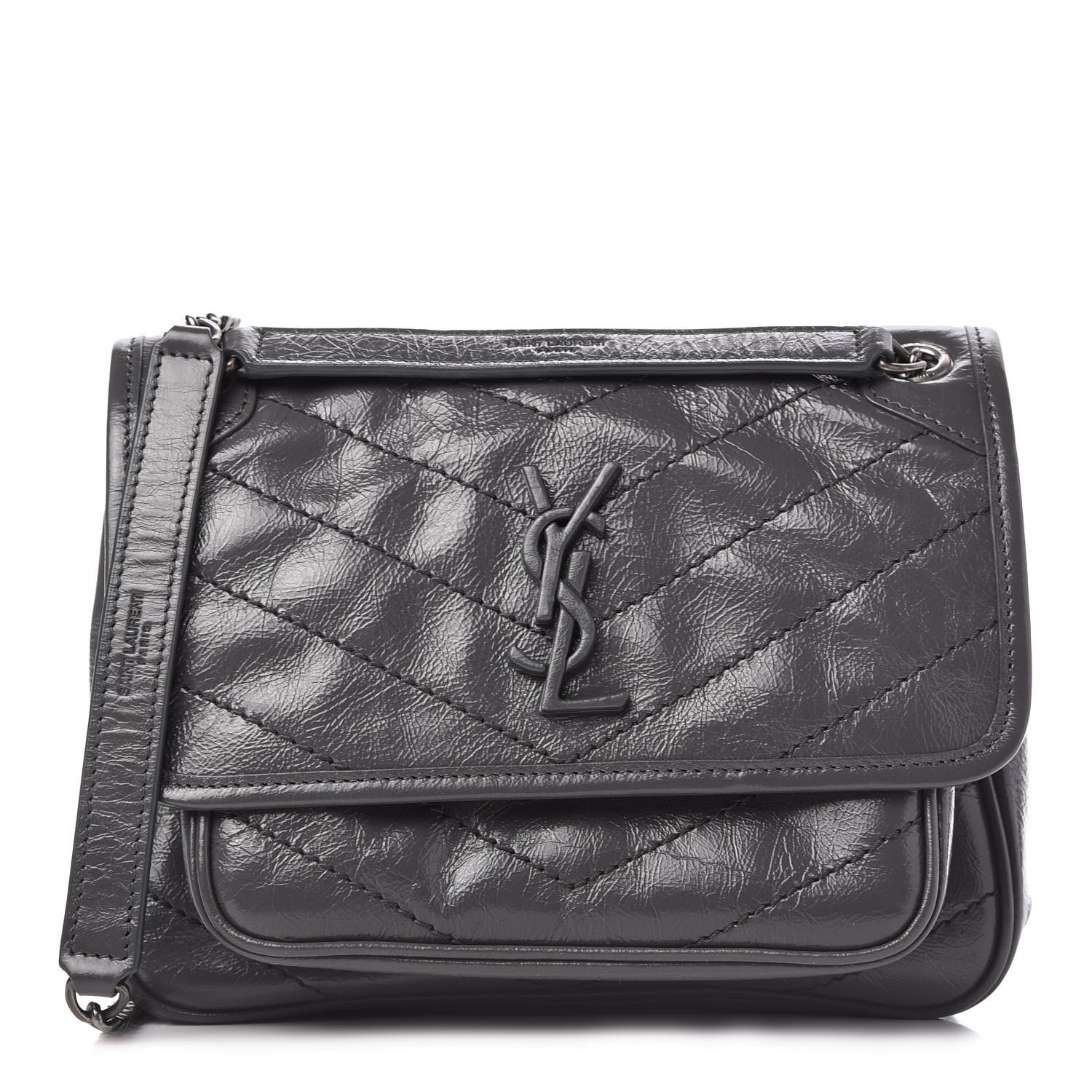 Saint Laurent Crinkled Calfskin Matelasse Monogram Baby Niki Chain Satchel Storm 1 of 10