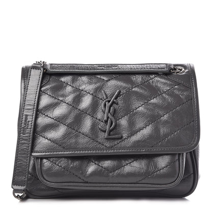 Saint Laurent Crinkled Calfskin Matelasse Monogram Baby Niki Chain Satchel Storm 1 of 10