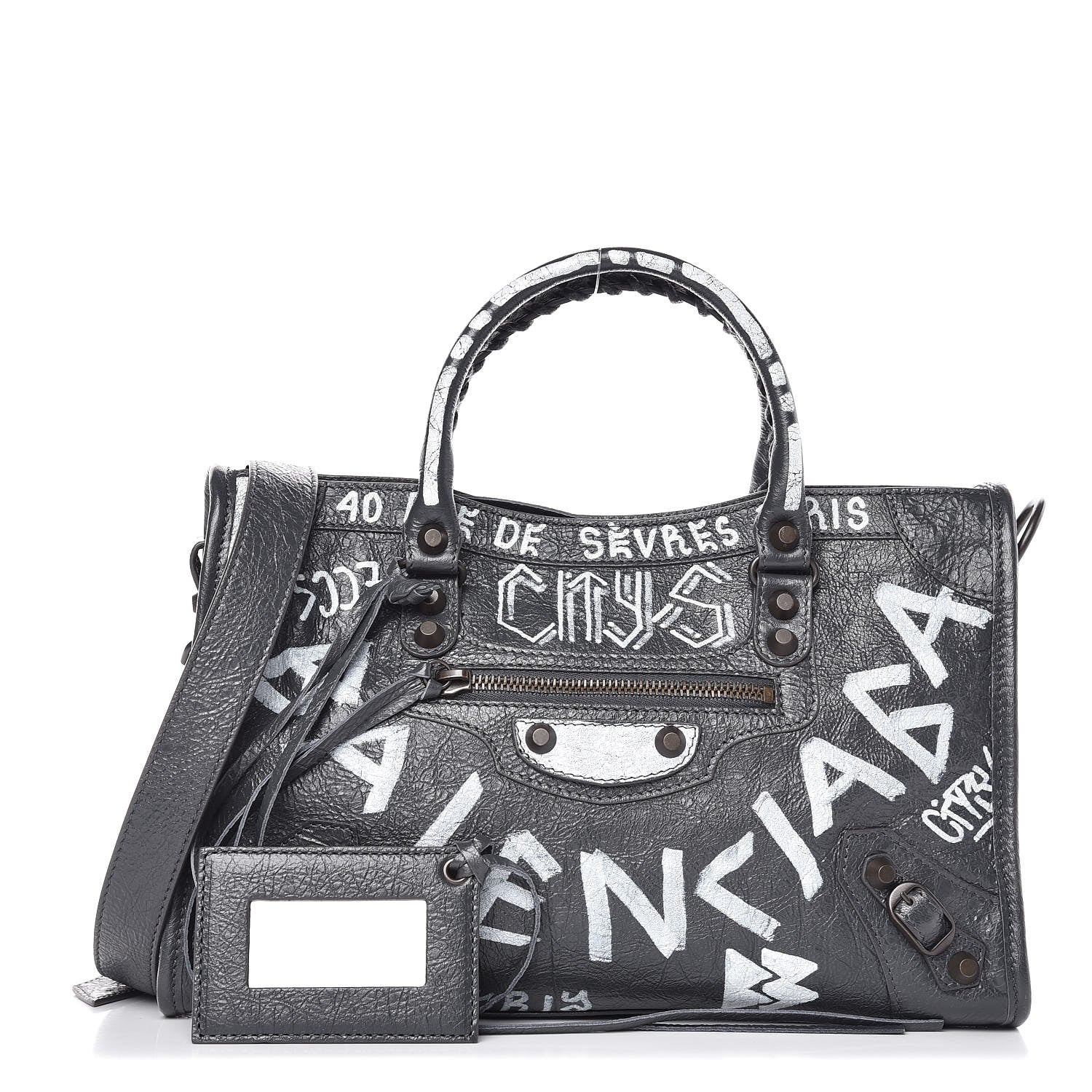 Balenciaga Agneau Arena Graffiti All Over Classic Hardware S City Gris Fossile White 1 of 7