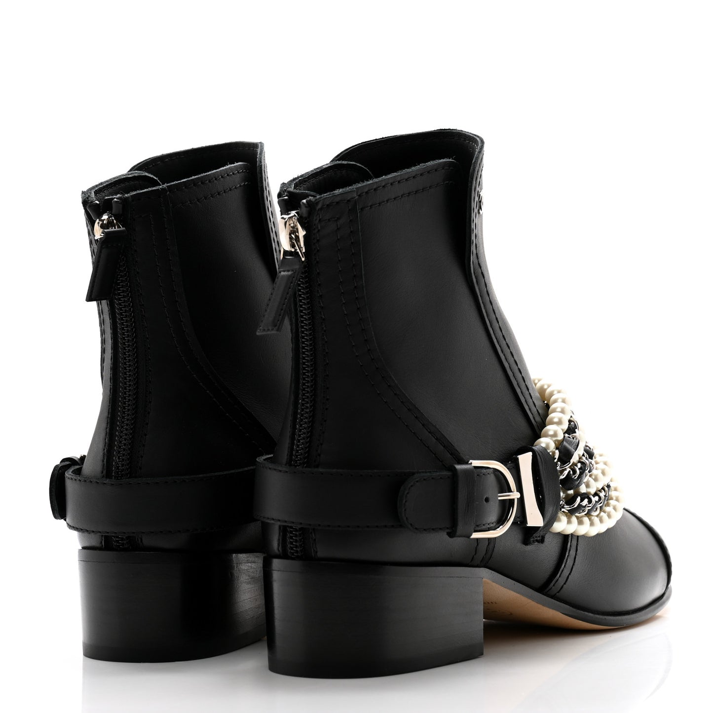 Calfskin Pearl Cap Toe Short Boots 36.5 Black