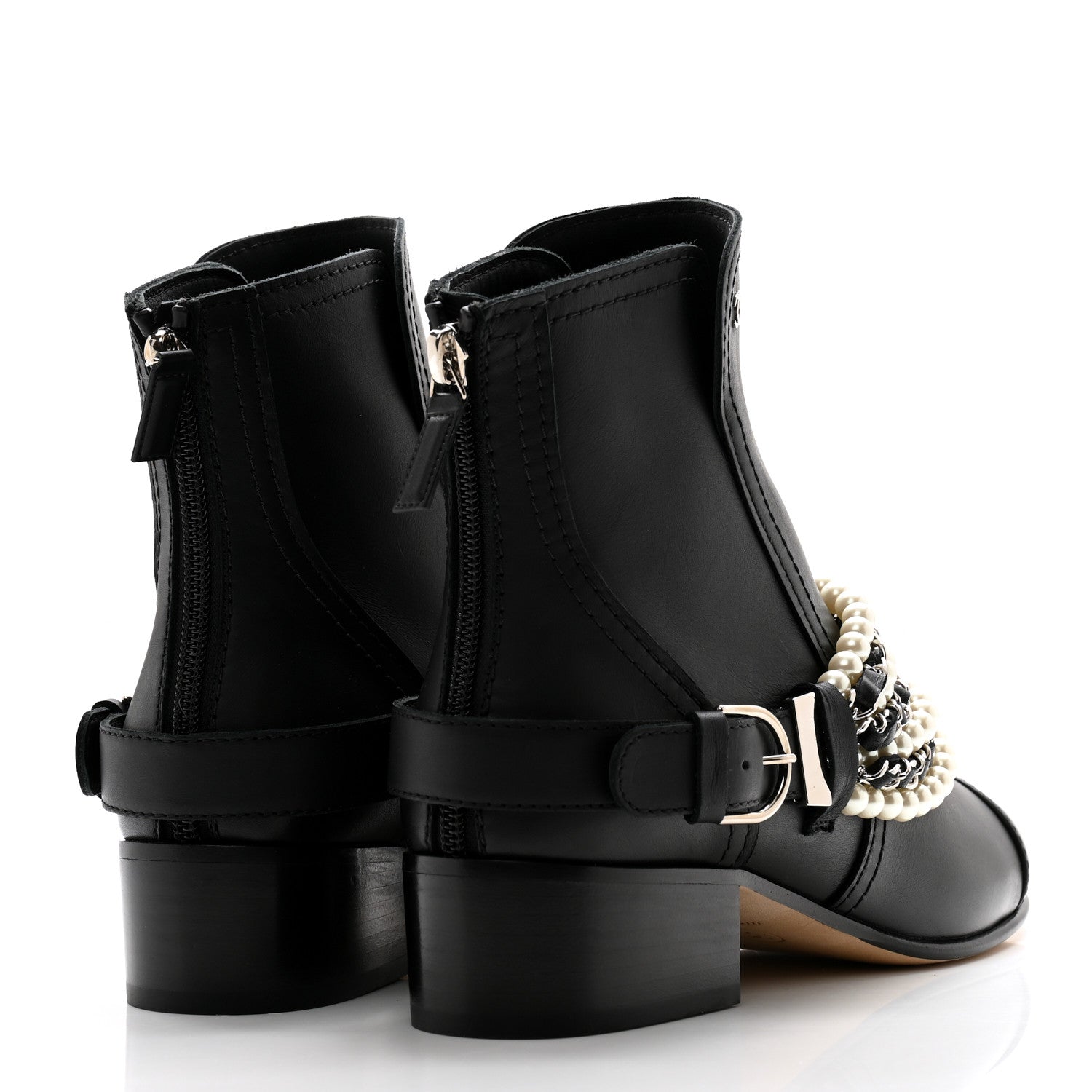 Chanel Calfskin Pearl Cap Toe Short Boots 36.5 Black 4 of 12