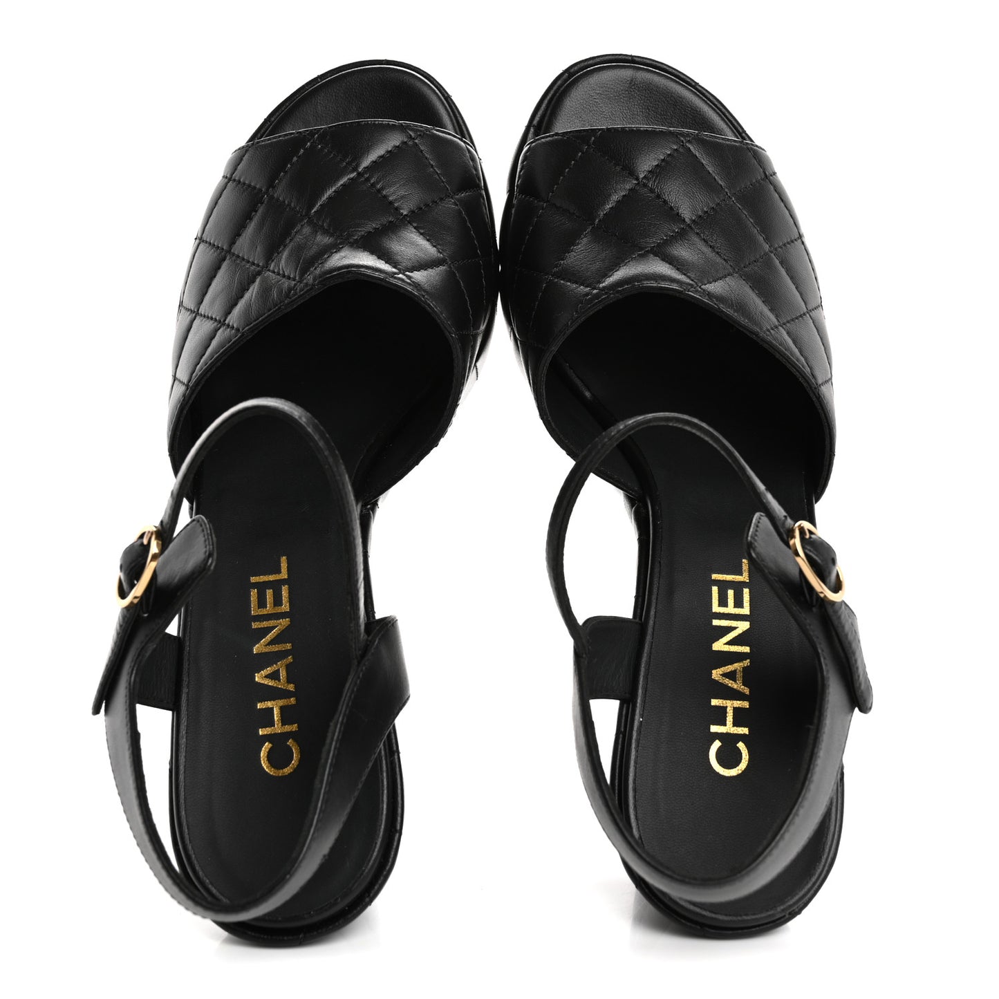 Lambskin Quilted Peep Toe Wedge Sandals 40 Black
