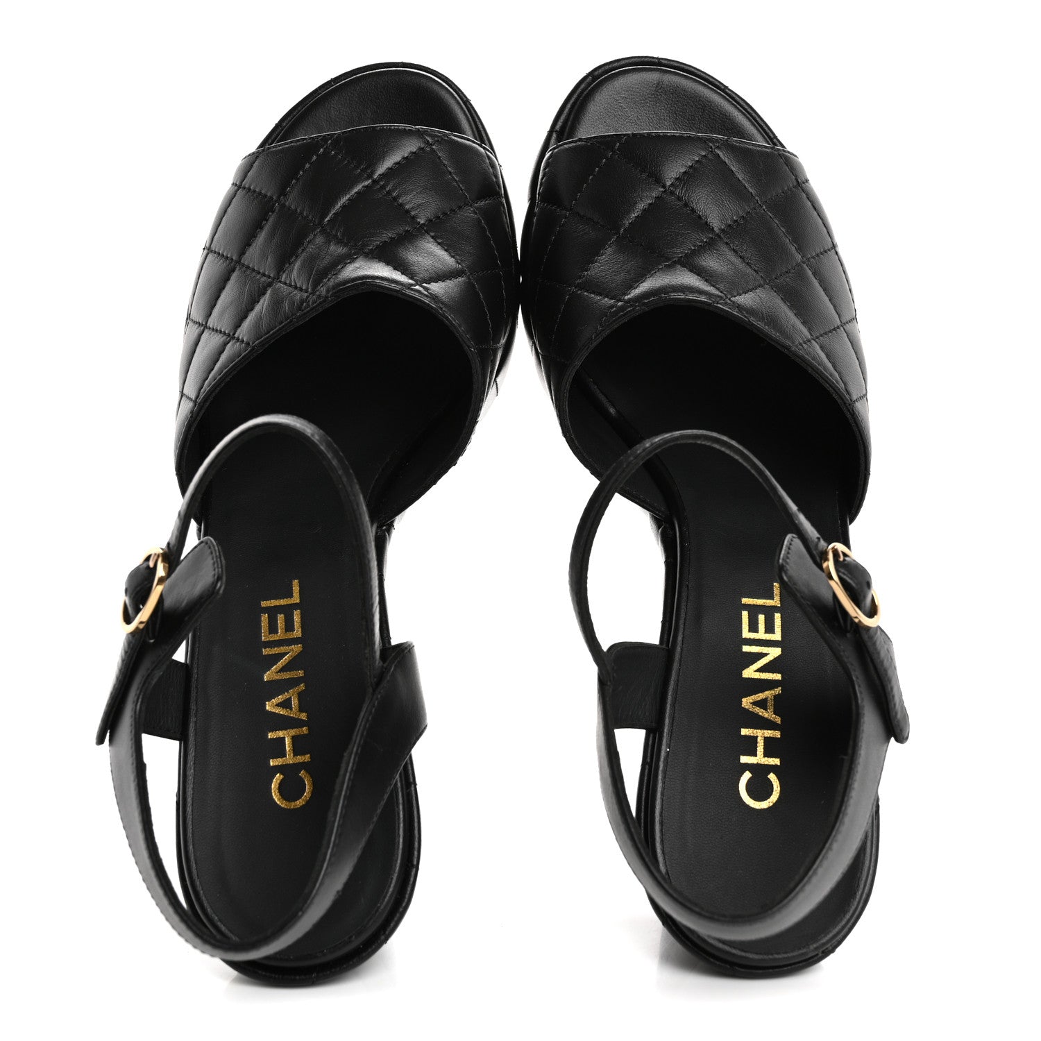 Chanel Lambskin Quilted Peep Toe Wedge Sandals 40 Black 2 of 12