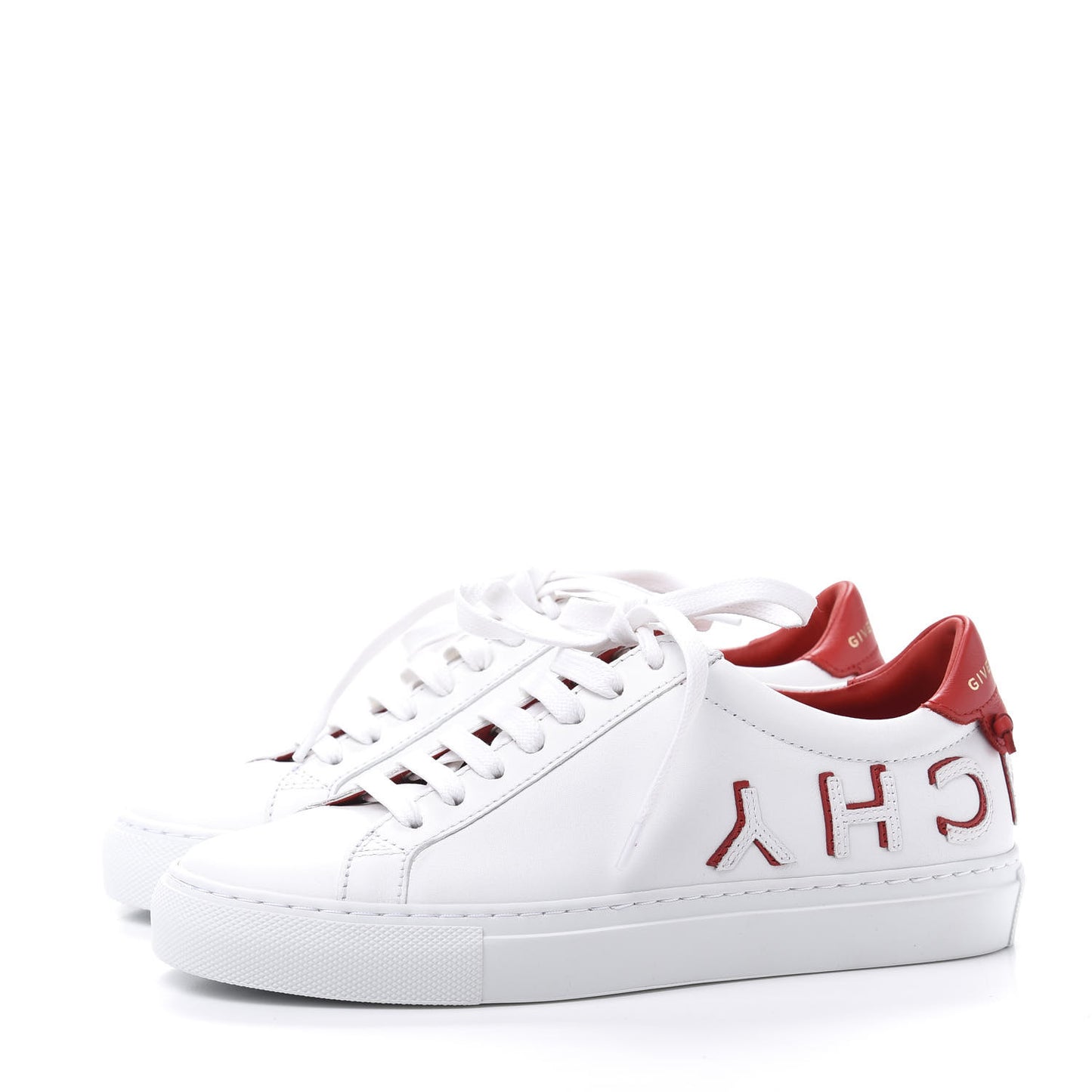 Calfskin Reverse Logo Womens Urban Street Sneakers 35 White Red