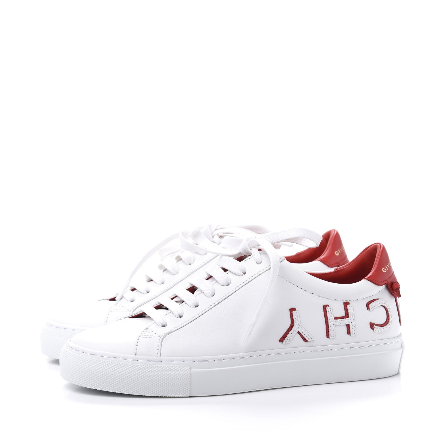 Givenchy Calfskin Reverse Logo Womens Urban Street Sneakers 35 White Red 3 of 10