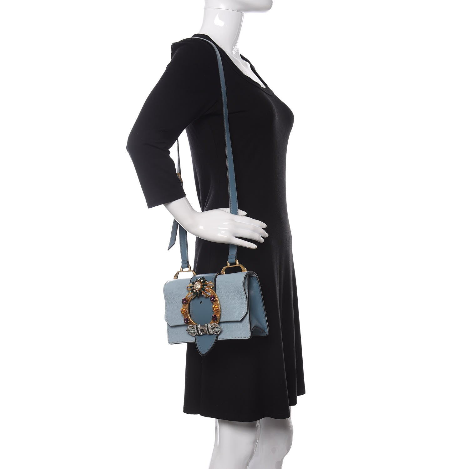 Miu Miu Goatskin Madras Soft Calf Crystal Embellished Shoulder Bag Astrale 2 of 11