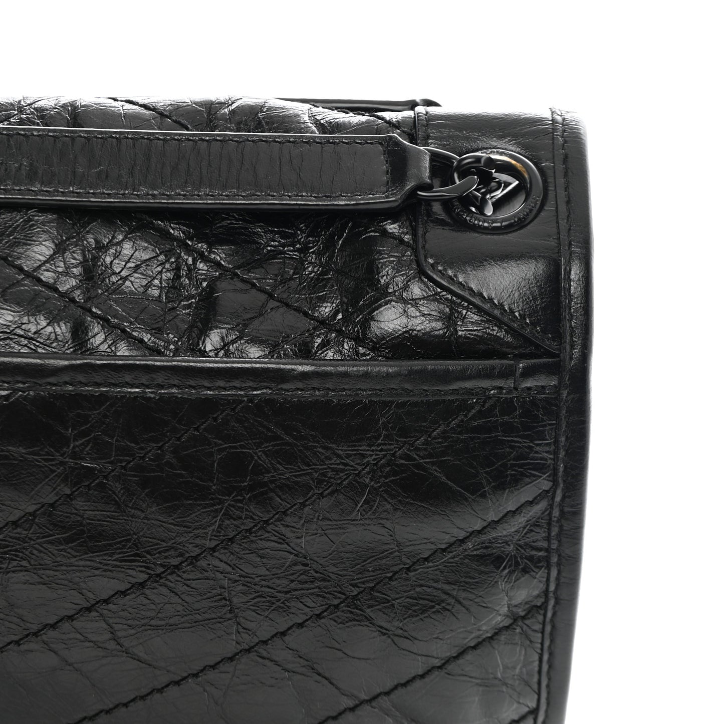 Crinkled Calfskin Matelasse Monogram Medium Niki Chain Satchel Black