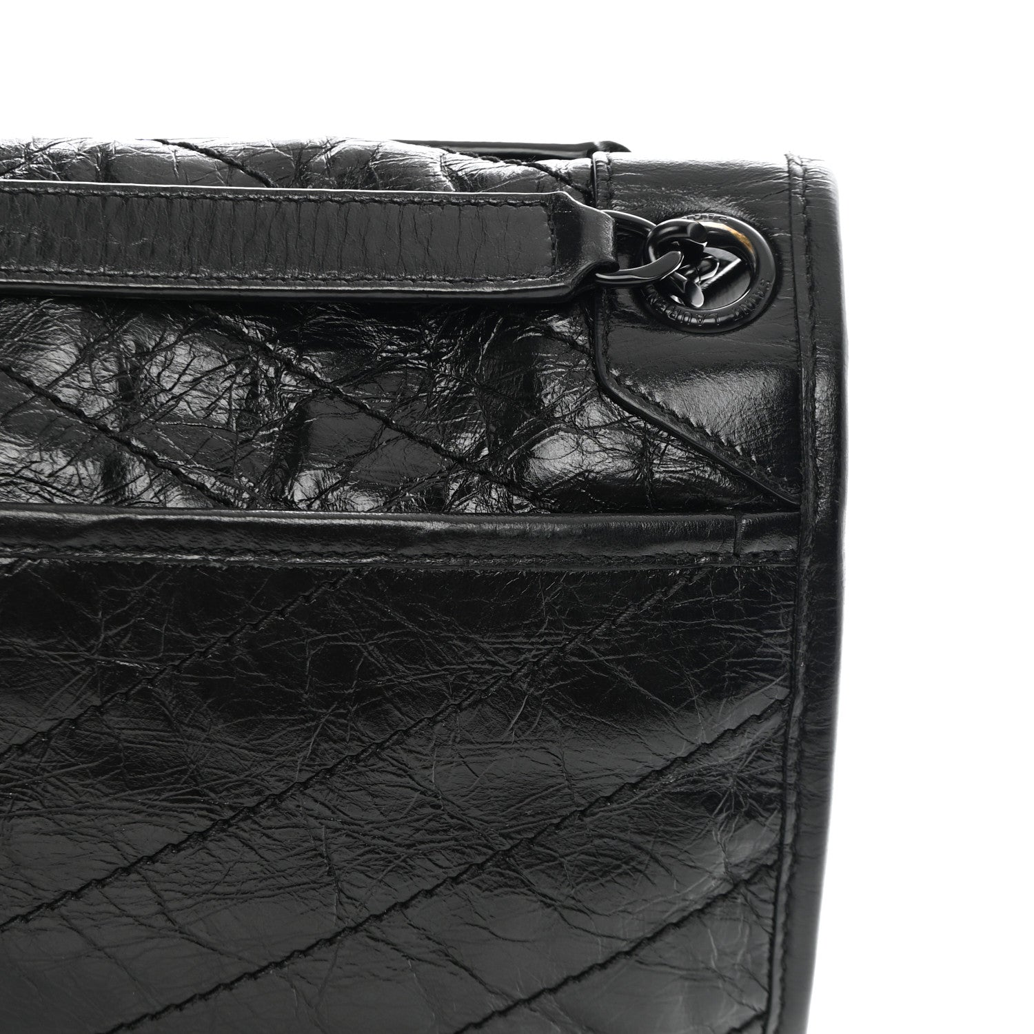 Saint Laurent Crinkled Calfskin Matelasse Monogram Medium Niki Chain Satchel Black 11 of 12