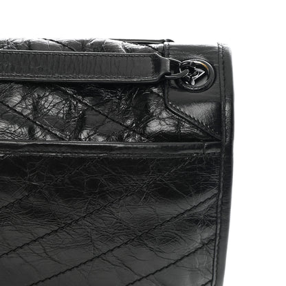 Saint Laurent Crinkled Calfskin Matelasse Monogram Medium Niki Chain Satchel Black 11 of 12