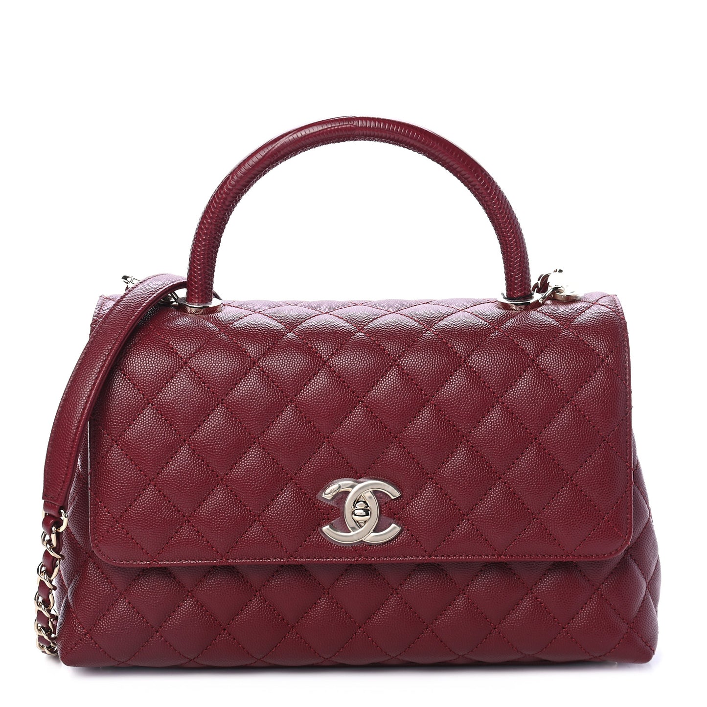 Caviar Lizard Embossed Quilted Small Coco Handle Flap Burgundy