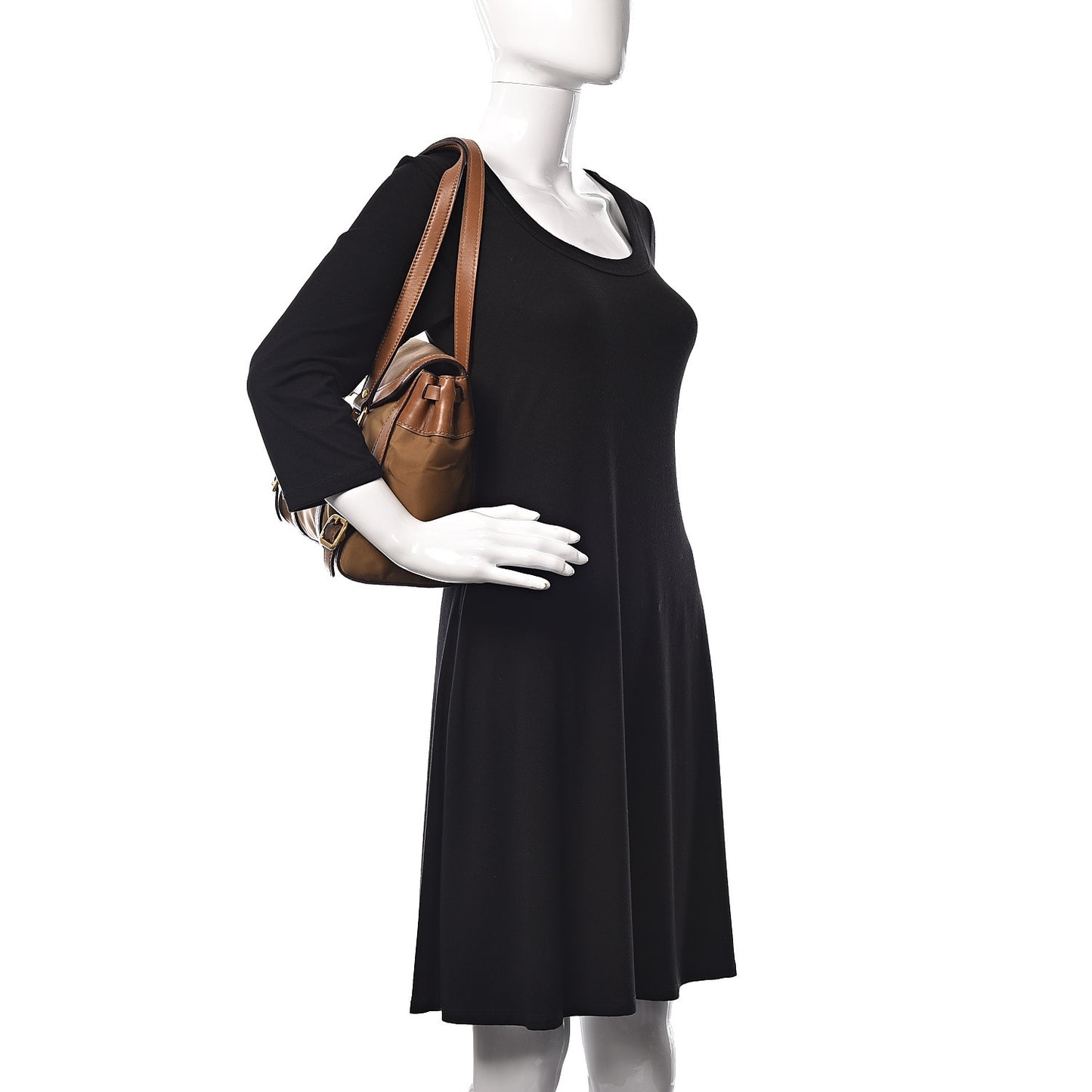 Tessuto Nylon Calfskin Shoulder Bag Brown