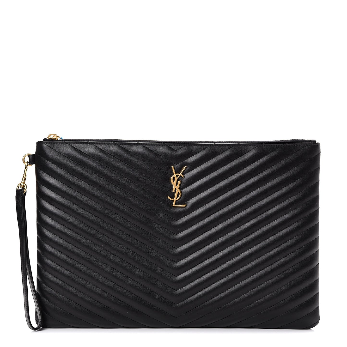 Calfskin Matelasse Chevron Monogram Document Holder Black