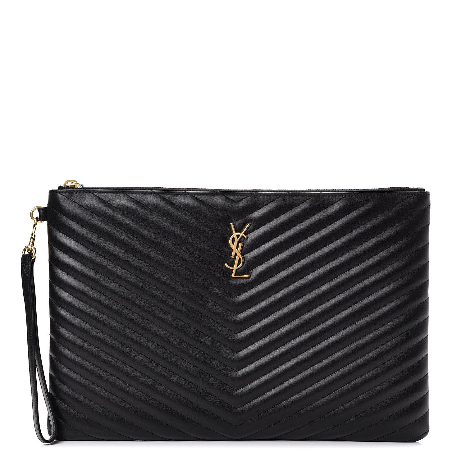 Saint Laurent Calfskin Matelasse Chevron Monogram Document Holder Black 1 of 7